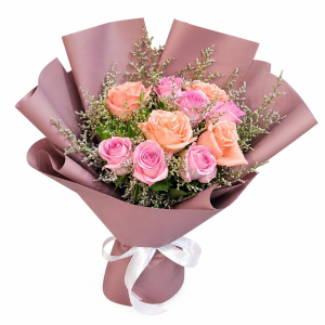 peach & pink rose bouquet