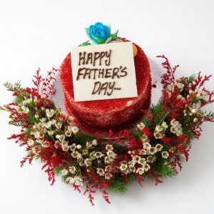 father's day red velvet cake with flower wreath
